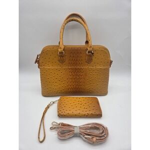 Unbranded Ostrich Croc Embossed Satchel Wallet‎ Tan Women Dome Handbag Crossbody